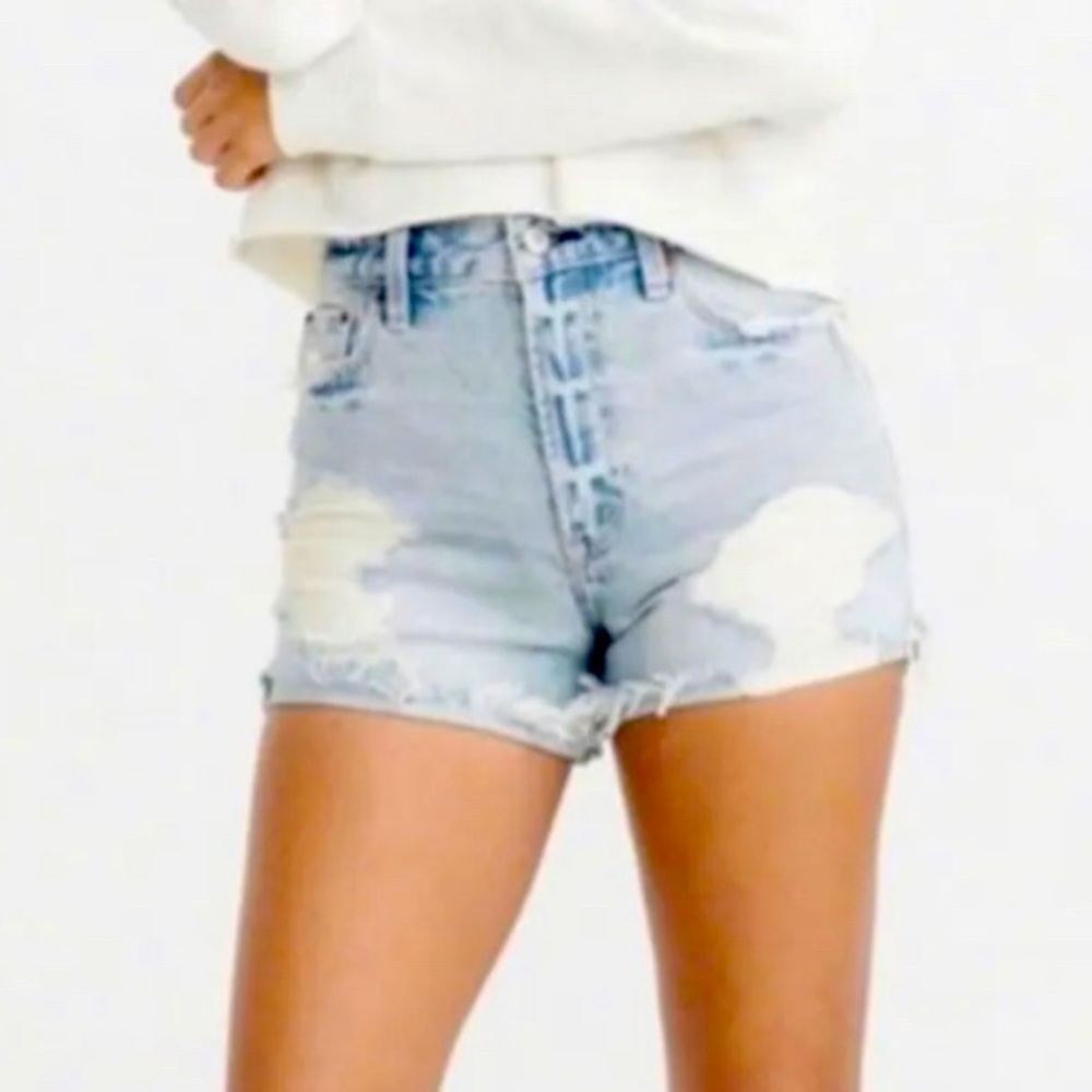 Abercrombie & Fitch high rise jean denim shorts cut off distressed light wash 8